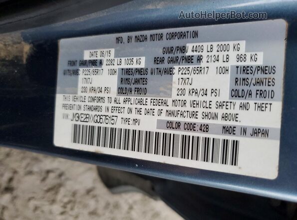 JM3KE2BYXG0676157 2016 MAZDA CX-5 Blue Widok naklejki z numerem VIN