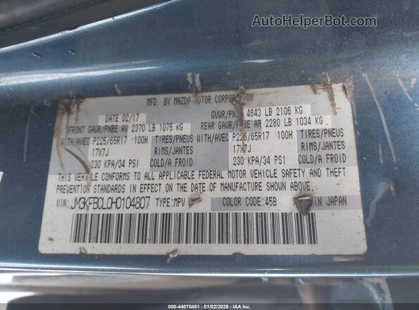 JM3KFBCL0H0104807 2017 MAZDA CX-5 Light Blue Vista del compartimento del motor