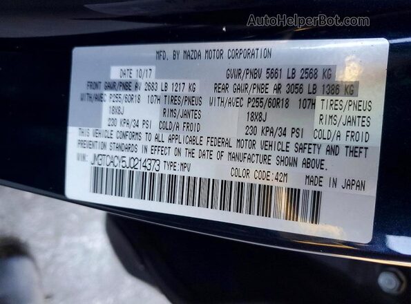 JM3TCACY5J0214373 2018 MAZDA CX-9 Черный Вид наклейки с VIN-кодом