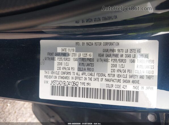 JM3TCADY9L0410642 2020 MAZDA CX-9 Черный Вид подкапотного пространства