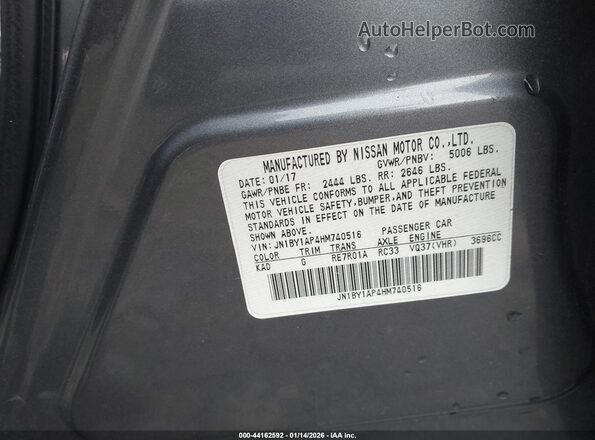JN1BY1AP4HM740516 2017 INFINITI Q70 Серый Вид подкапотного пространства