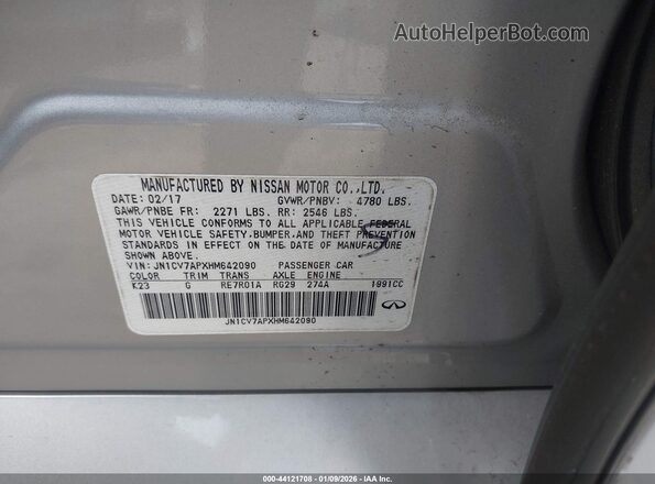 JN1CV7APXHM642090 2017 INFINITI Q50 Silver Widok komory silnika
