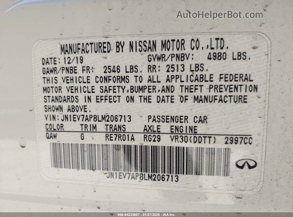JN1EV7AP8LM206713 2020 INFINITI Q50 Белый Вид подкапотного пространства