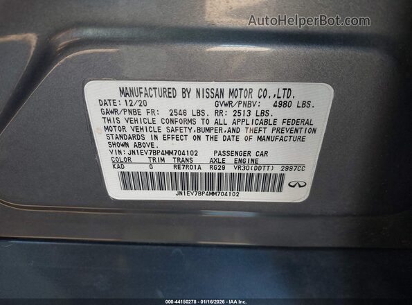 JN1EV7BP4MM704102 2021 INFINITI Q50 Серый Вид подкапотного пространства