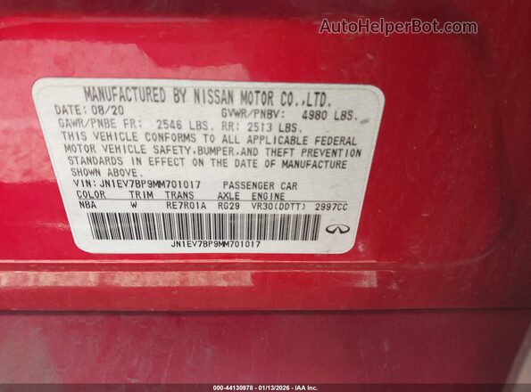 JN1EV7BP9MM701017 2021 INFINITI Q50 Красный Вид подкапотного пространства