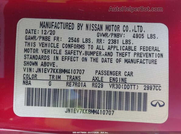 JN1EV7KK8MM410707 2021 INFINITI Q60 Red Widok komory silnika
