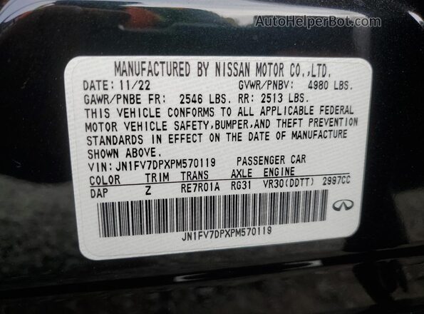 JN1FV7DPXPM570119 2023 INFINITI Q50 Черный Вид наклейки с VIN-кодом