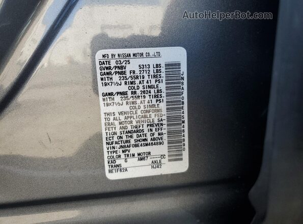 JN8AF0BE4SM464890 2025 NISSAN ARIYA Gray Widok naklejki z numerem VIN
