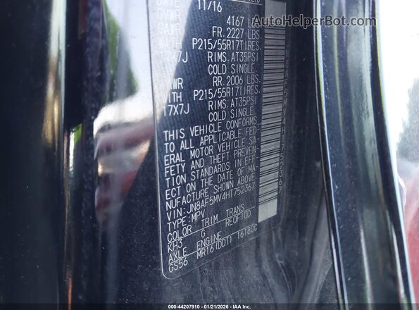JN8AF5MV4HT752367 2017 NISSAN JUKE Black Շարժիչի բաժամունքի տեսք