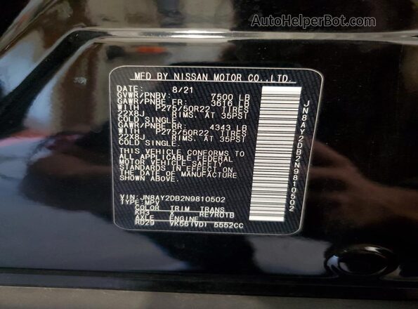 JN8AY2DB2N9810502 2022 NISSAN ARMADA Black VIN sticker view