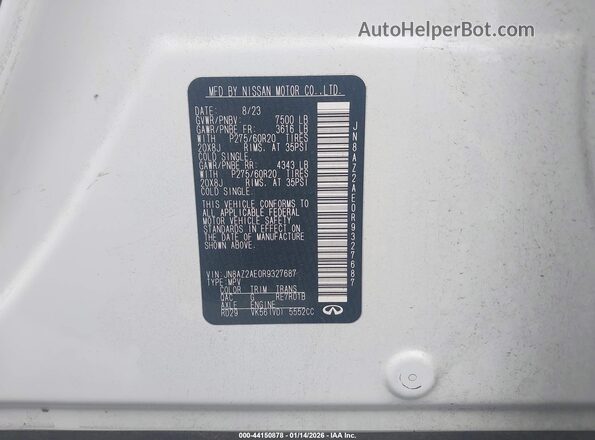 JN8AZ2AE0R9327687 2024 INFINITI QX80 Белый Вид подкапотного пространства
