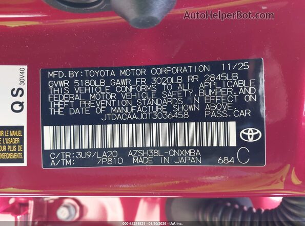 JTDACAAJ0T3036458 2026 TOYOTA CROWN Красный Вид подкапотного пространства
