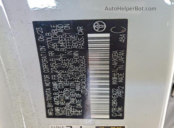 JTDACACU3P3005654 2023 TOYOTA PRIUS White Շարժիչի բաժամունքի տեսք