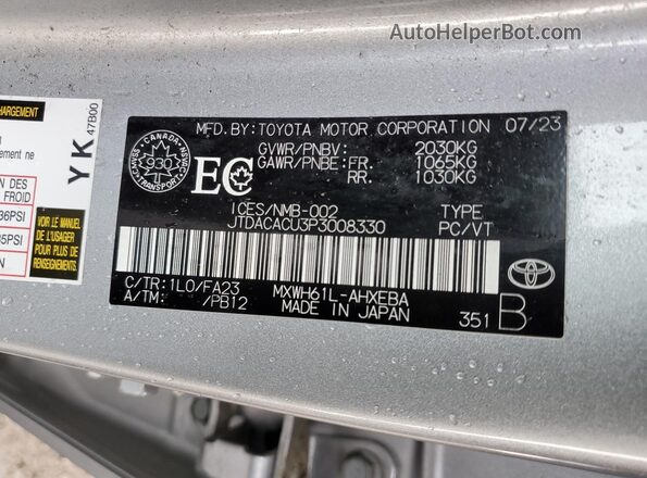 JTDACACU3P3008330 2023 TOYOTA PRIUS Silver Widok komory silnika