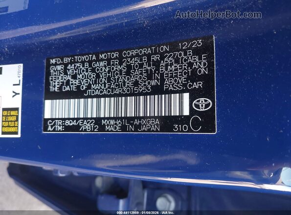 JTDACACU4R3015953 2024 TOYOTA PRIUS PRIME Blue ძრავის განყოფილების ხედი