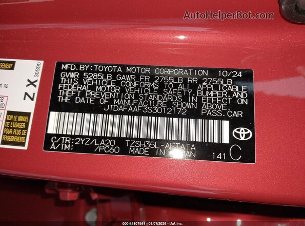JTDAFAAF3S3012172 2025 TOYOTA CROWN Burgundy Вид підкапотного простору