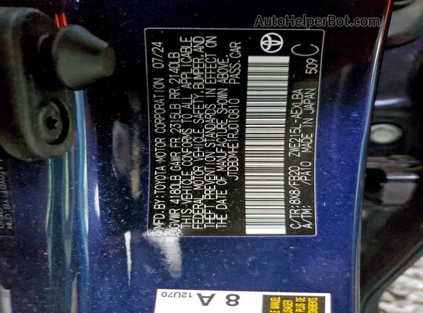 JTDBDMHE1RJ010810 2024 TOYOTA LL Синий Вид подкапотного пространства