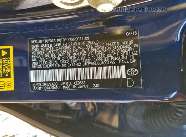 JTDBVRBD8JA004792 2018 TOYOTA MIRAI Blue Vista interior de 360 grados