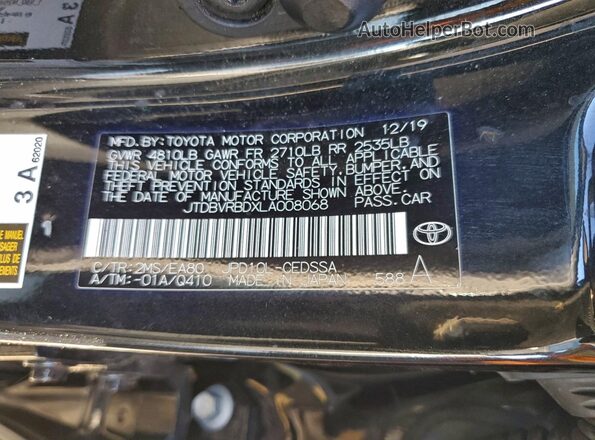 JTDBVRBDXLA008068 2020 TOYOTA MIRAI Black VIN კოდის სტიკერის ხედი