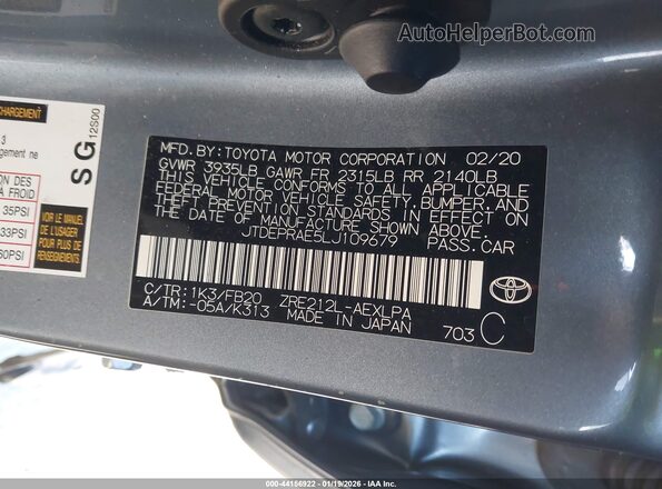 JTDEPRAE5LJ109679 2020 TOYOTA LL Light Blue Engine compartment view