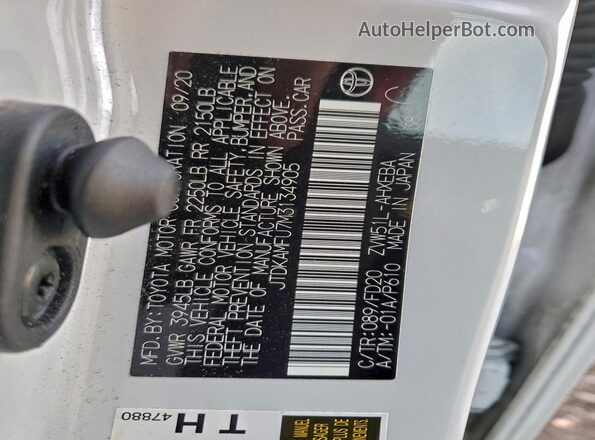 JTDKAMFU7M3134905 2021 TOYOTA PRIUS White Widok komory silnika