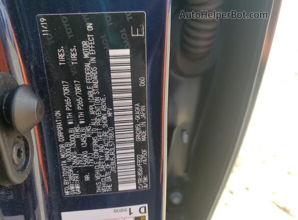 JTEBU5JR3L5778870 2020 TOYOTA 4 Blue Widok naklejki z numerem VIN