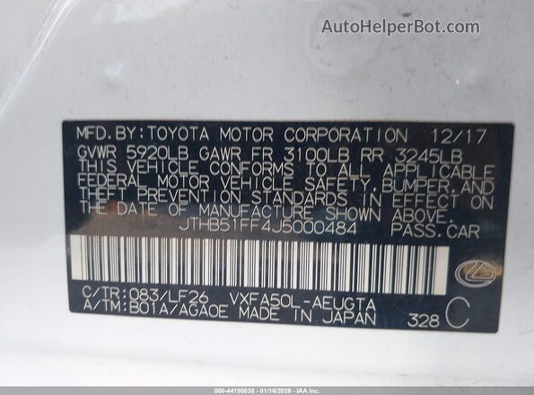 JTHB51FF4J5000484 2018 LEXUS LS 500 White ძრავის განყოფილების ხედი