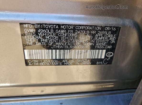 JTHBA1BLXHA003690 2017 LEXUS GS Gray Vista de la etiqueta del VIN