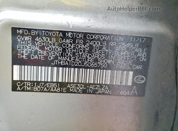 JTHBA1D20J5065750 2018 LEXUS IS Серебряный Вид задней части салона