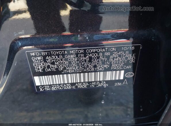 JTHBA1D21K5087340 2019 LEXUS IS 300 Black Вид підкапотного простору