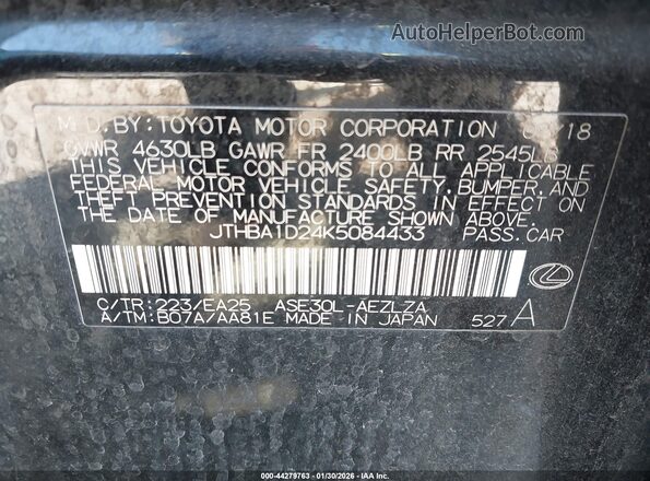 JTHBA1D24K5084433 2019 LEXUS IS 300 Черный Вид подкапотного пространства