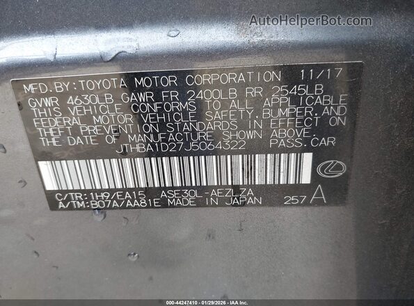 JTHBA1D27J5064322 2018 LEXUS IS 300 Black Vista del compartimento del motor