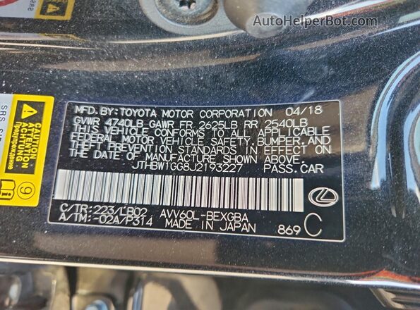 JTHBW1GG8J2193227 2018 LEXUS ES Черный Вид подкапотного пространства