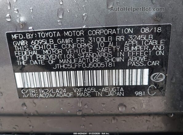 JTHC5LFF0J5005181 2018 LEXUS LS 500 Gray Widok komory silnika