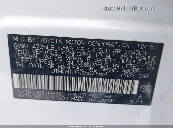 JTHCM1D22G5006641 2016 LEXUS IS 300 White Widok komory silnika