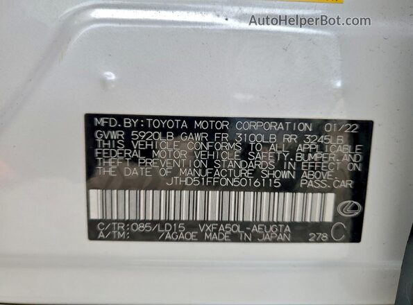 JTHD51FF0N5016115 2022 LEXUS LS Белый Вид подкапотного пространства