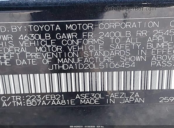 JTHDA1D20L5106454 2020 LEXUS IS 300 Черный Вид подкапотного пространства