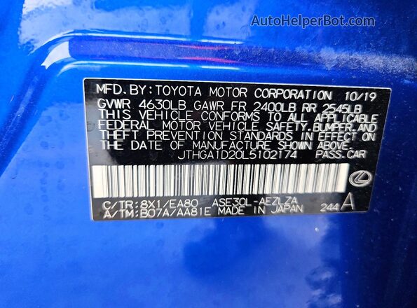 JTHGA1D20L5102174 2020 LEXUS IS Синий Вид подкапотного пространства