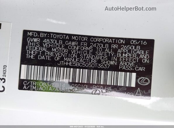 JTHHE5BC5G5013637 2016 LEXUS RC 350 Белый Вид подкапотного пространства