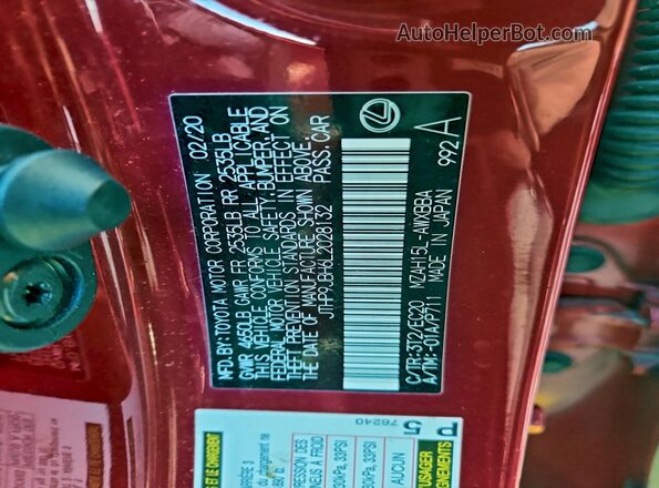 JTHP9JBH6L2028132 2020 LEXUS UX Красный Вид подкапотного пространства