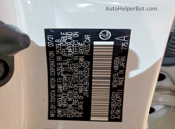 JTHR9JBH1M2052932 2021 LEXUS UX White Панорамний вид салону 360°