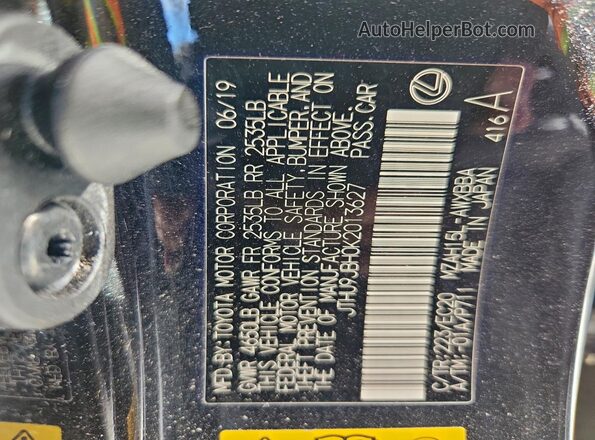 JTHU9JBH0K2013627 2019 LEXUS UX Черный Вид наклейки с VIN-кодом