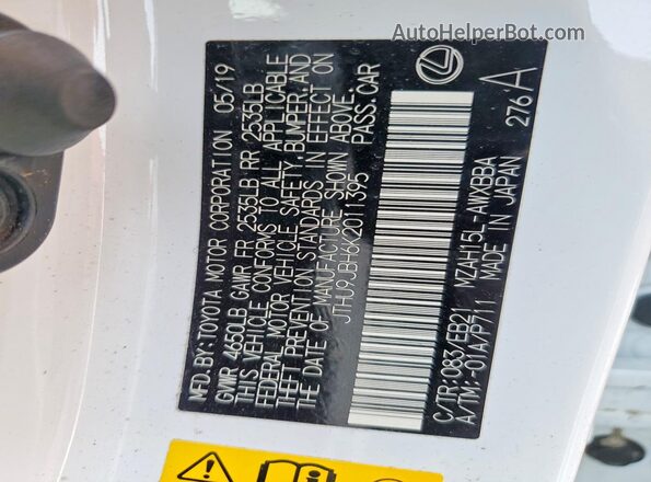 JTHU9JBH6K2011395 2019 LEXUS UX Белый Вид подкапотного пространства