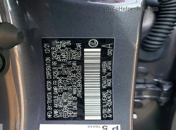 JTHX3JBH0N2049305 2022 LEXUS UX Charcoal Vista del compartimento del motor