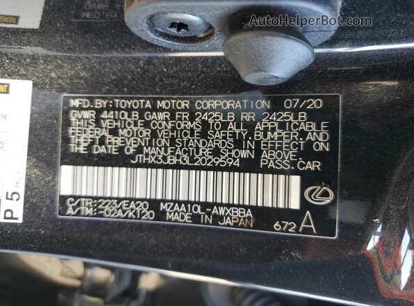 JTHX3JBH3L2029594 2020 LEXUS UX Black ძრავის განყოფილების ხედი