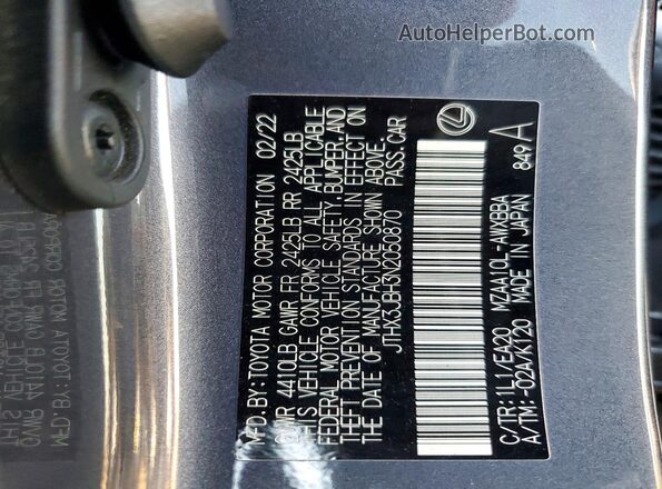 JTHX3JBH3N2050870 2022 LEXUS UX Gray Vista interior de 360 grados
