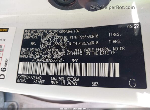 JTJAM7BX0N5334967 2022 LEXUS GX 460 White Vista del compartimento del motor