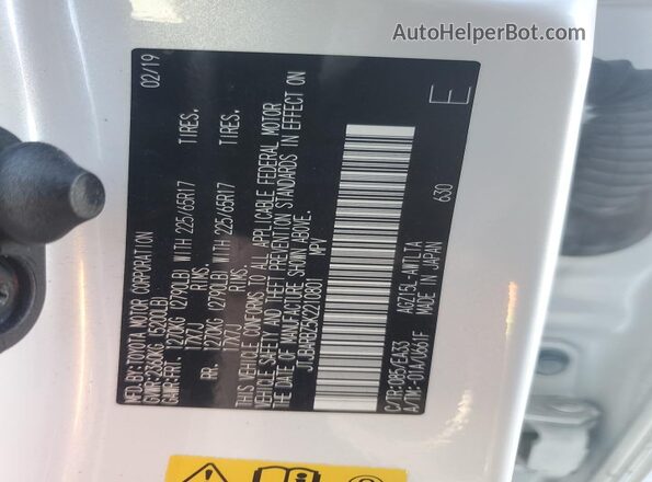 JTJBARBZ5K2210801 2019 LEXUS NX Белый Вид наклейки с VIN-кодом