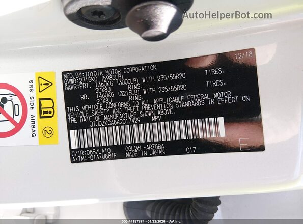 JTJDZKCA8K2017429 2019 LEXUS RX 350L White Widok komory silnika
