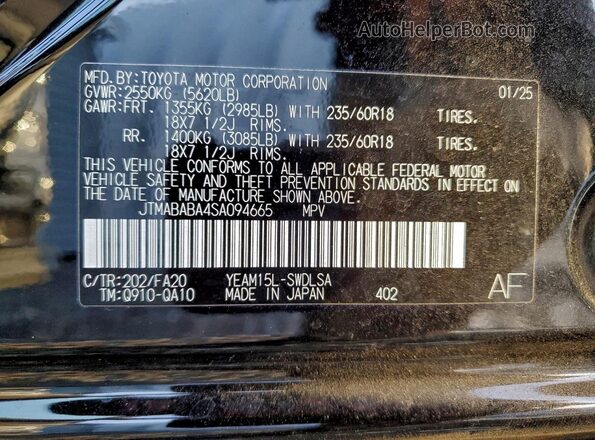 JTMABABA4SA094665 2025 SUBARU SOLTERRA Black Vista de la etiqueta del VIN